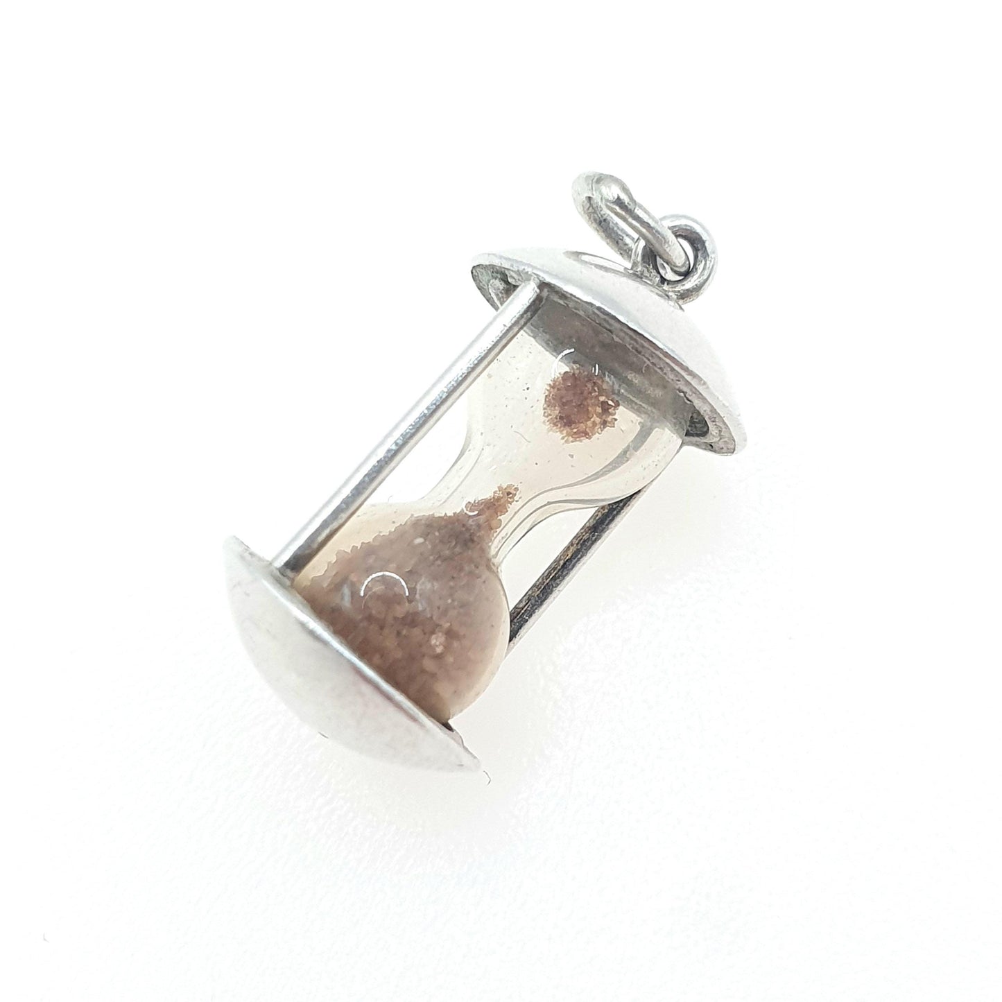 RESERVED/SOLD DON Antique Solid Silver Hourglass Charm Pendant with Moving Sand Time Vintage Jewelry Jewellery Women’s Mens Necklace Quirky Cute Minature