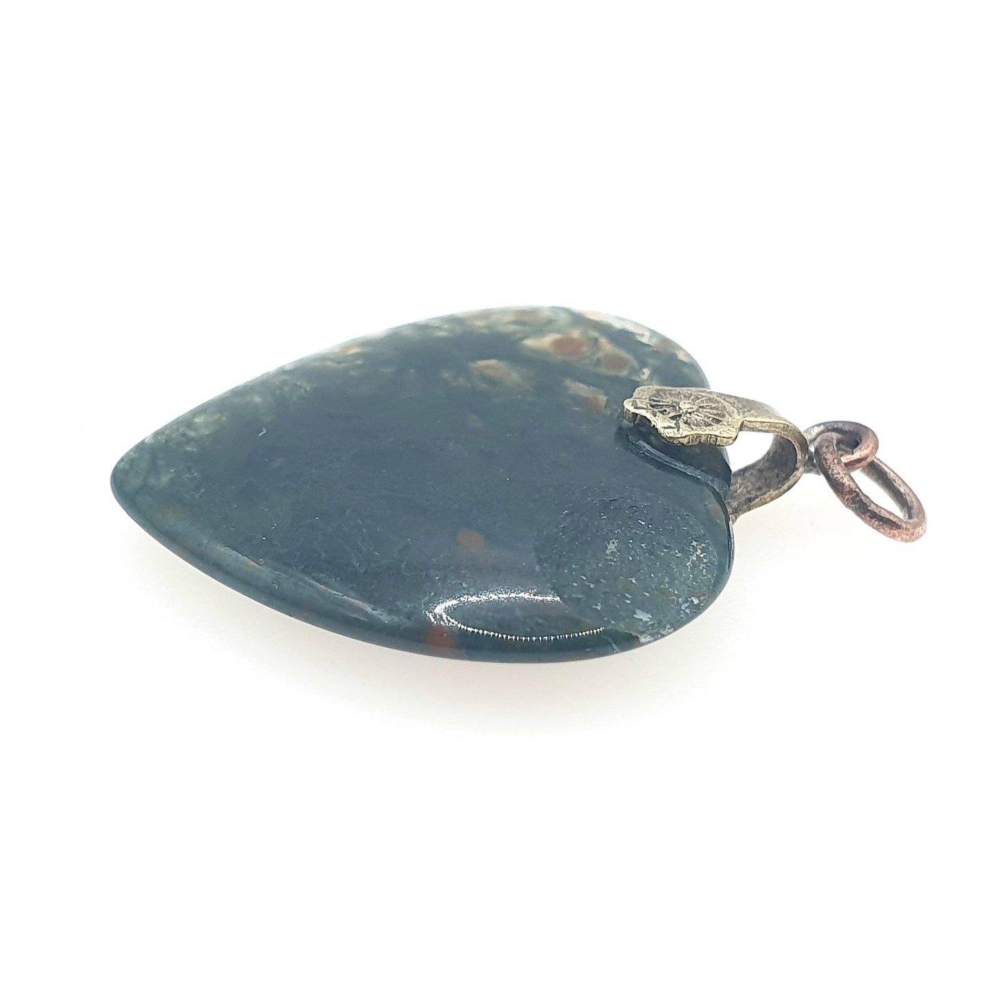 Antique Art Deco Moss Agate Heart Pendant Veined Quartz Gemstone Women’s Mens Unisex Vintage Jewellery Necklace Jewelry