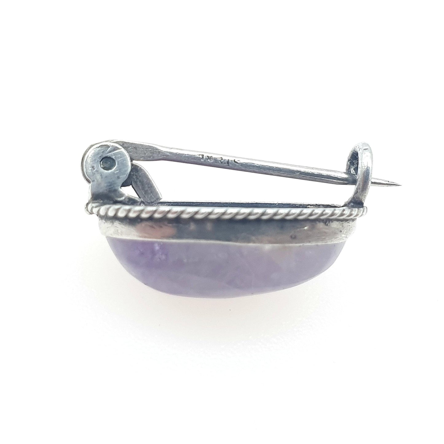 Antique Sterling Silver Natural Amethyst Brooch Cabochon Gemstone Lilac Purple Quartz Womens Jewelry Jewellery
