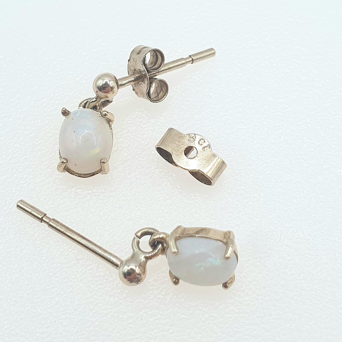 Vintage 9ct Gold Opal Earrings Stud and Drop Oval Cabochon Fire Gemstone Solid 9k 9kt Retro Womens Jewelry Jewellery