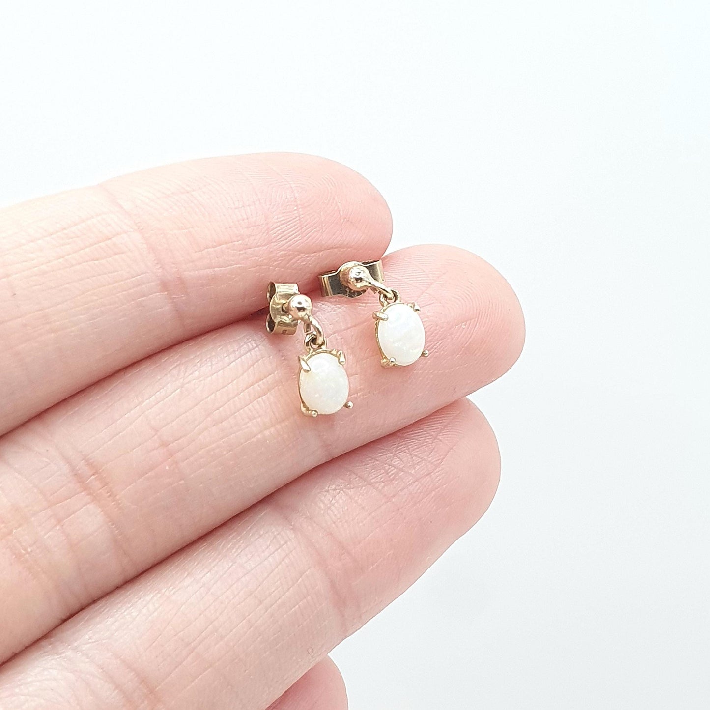 Vintage 9ct Gold Opal Earrings Stud and Drop Oval Cabochon Fire Gemstone Solid 9k 9kt Retro Womens Jewelry Jewellery