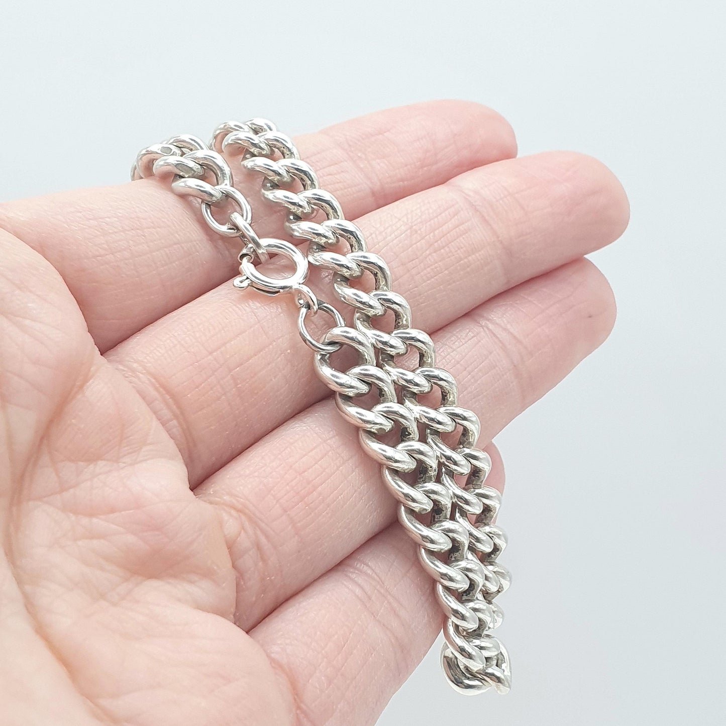 Old Vintage Solid Silver Curb Link Chain Bracelet Friedrich Binder FBM 23.92g 21cm Unisex Mens Womens Thick Big Chunky Jewellery