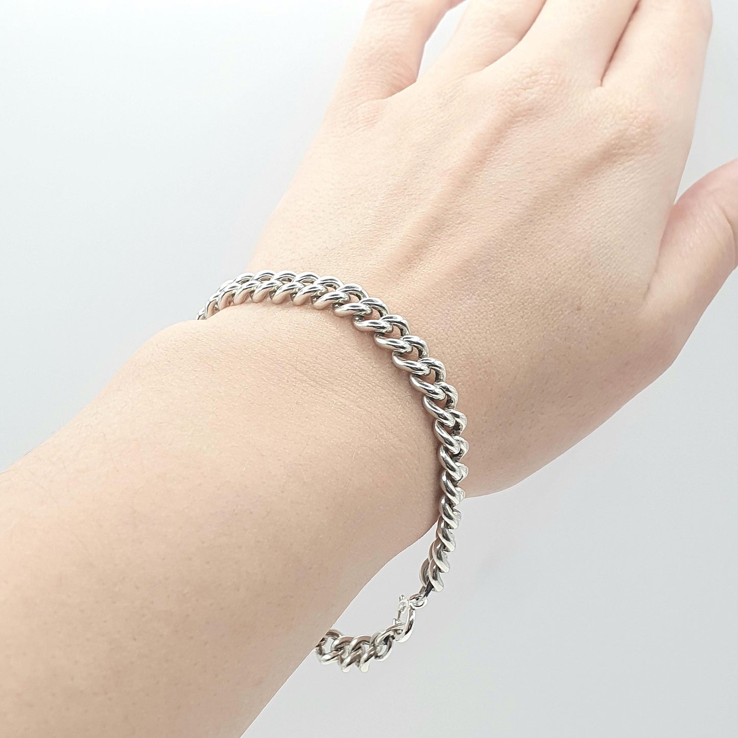 Old Vintage Solid Silver Curb Link Chain Bracelet Friedrich Binder FBM 23.92g 21cm Unisex Mens Womens Thick Big Chunky Jewellery
