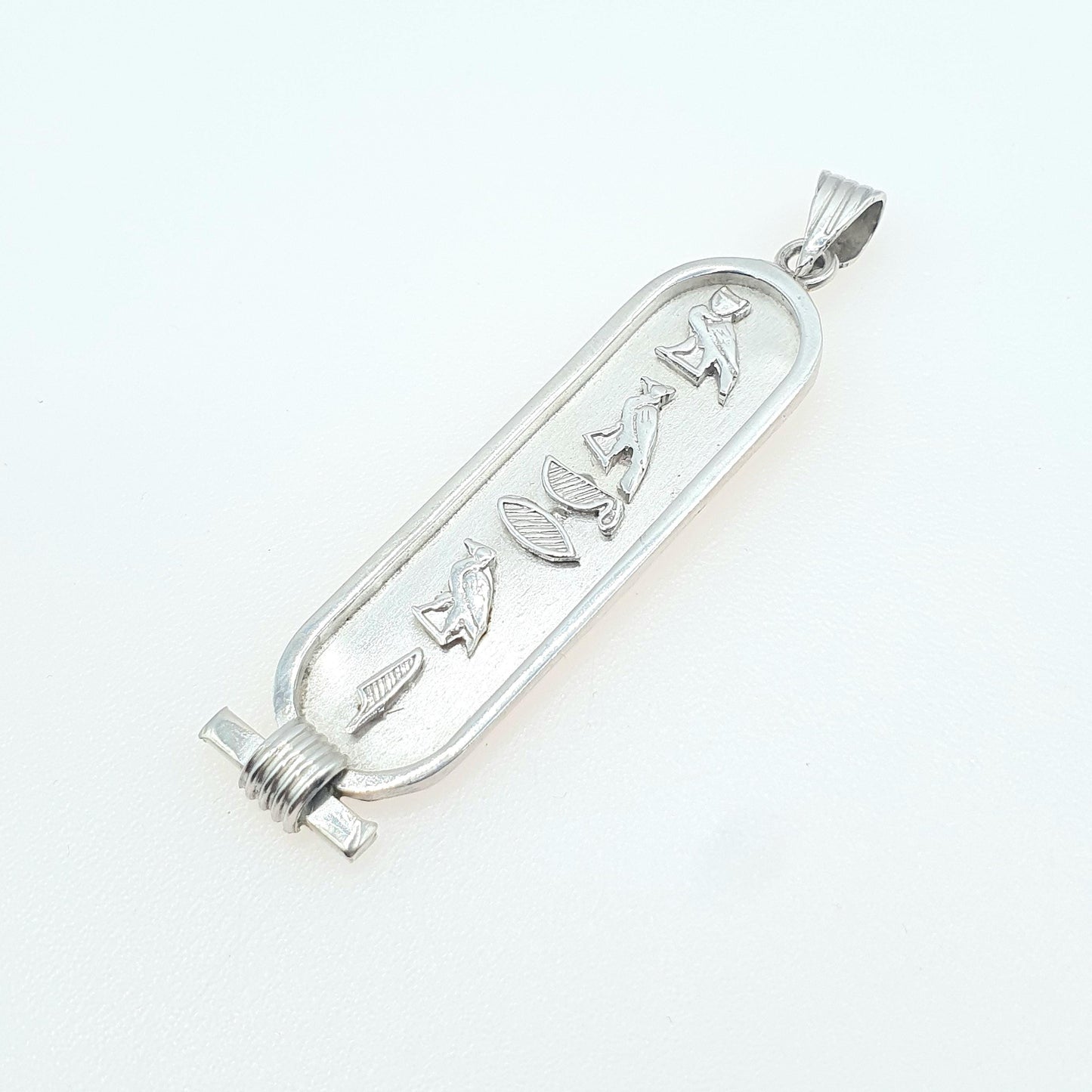 Vintage Solid Silver Egyptian Hieroglyph Pendant Necklace Stamped with Egypt Hallmarks Retro Unisex Womens Mens Jewelry Jewellery