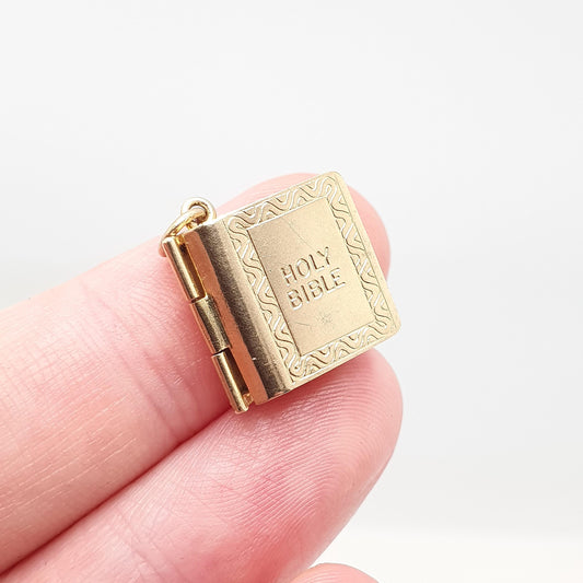 Vintage 9ct 9k Gold Bible Charm Bracelet Opening with Old and New Testament Necklace Pendant Solid 375 Christian Catholic Jewellery Jewelry