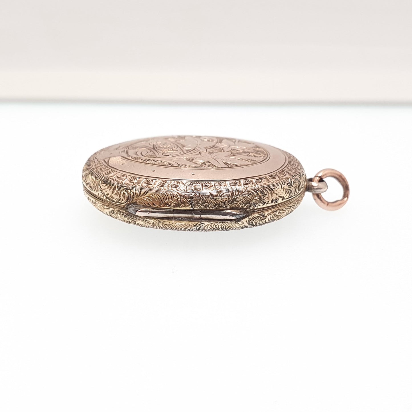 Antique 9ct Rose Gold Locket Oval Victorian Solid 9k 375 Back and Front Hand Engraved Pendant Necklace Jewelry Jewellery