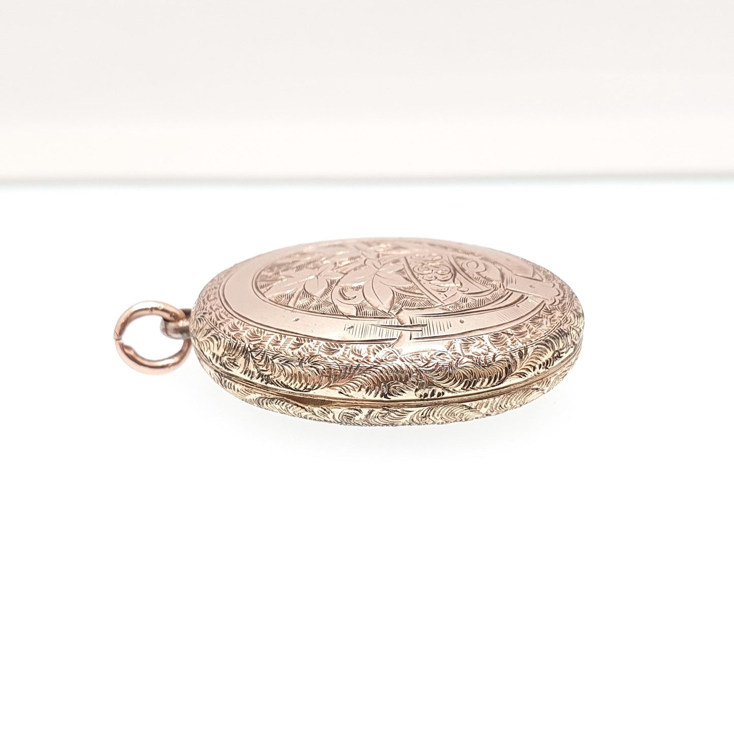 Antique 9ct Rose Gold Locket Oval Victorian Solid 9k 375 Back and Front Hand Engraved Pendant Necklace Jewelry Jewellery