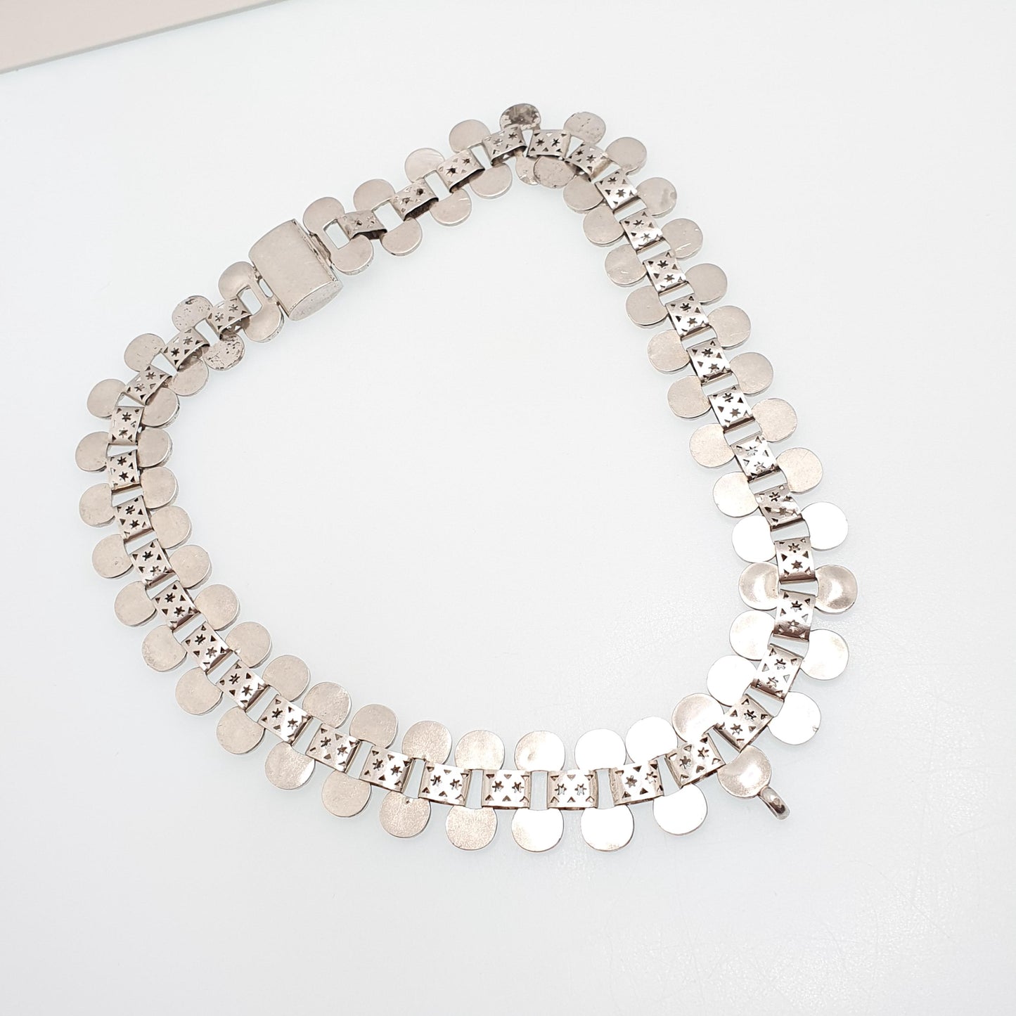 Antique Victorian Solid Silver Collar Necklace Book Chain Bookchain Bead Etruscan Choker Link 42cm 54.76g Vintage Jewelry Jewellery