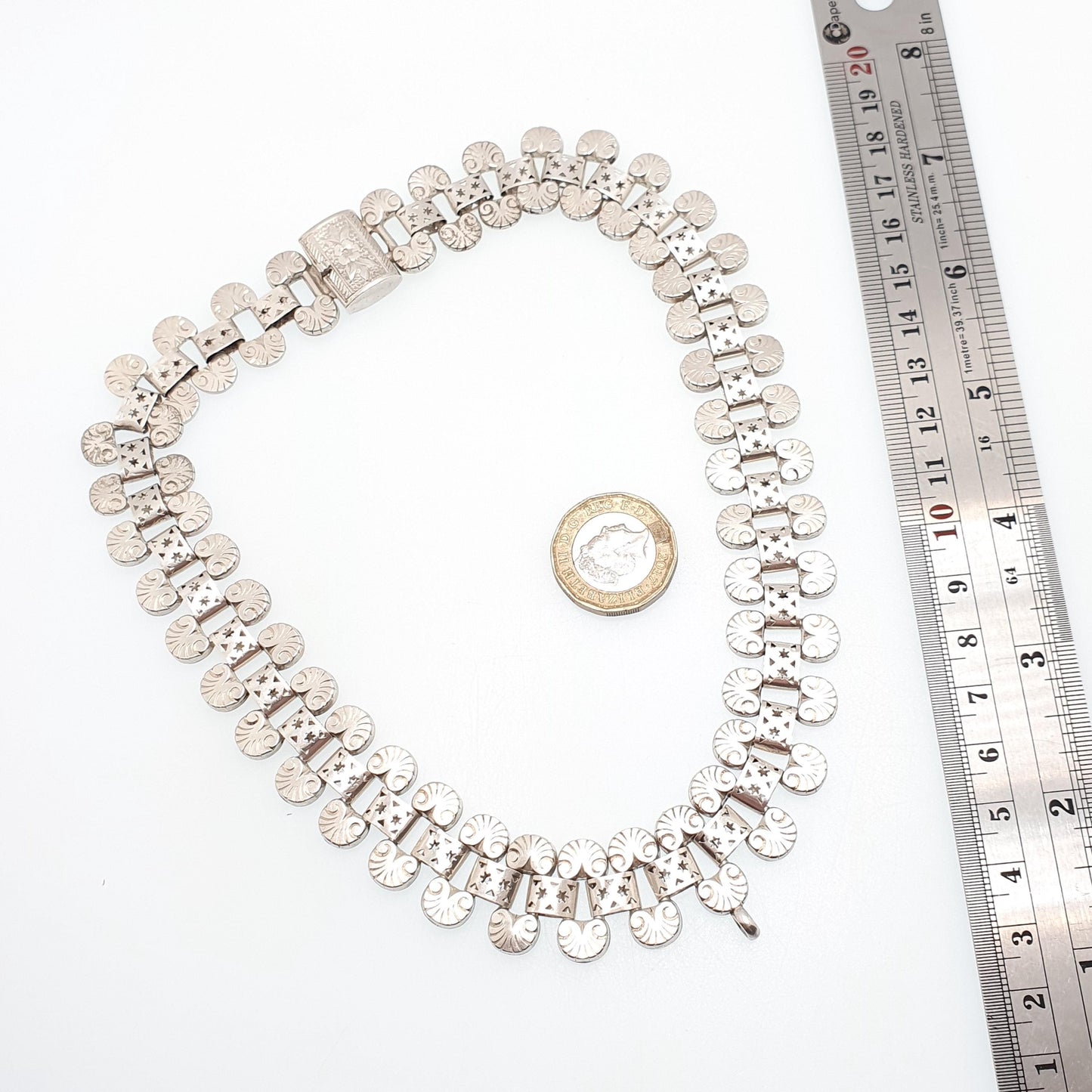 Antique Victorian Solid Silver Collar Necklace Book Chain Bookchain Bead Etruscan Choker Link 42cm 54.76g Vintage Jewelry Jewellery