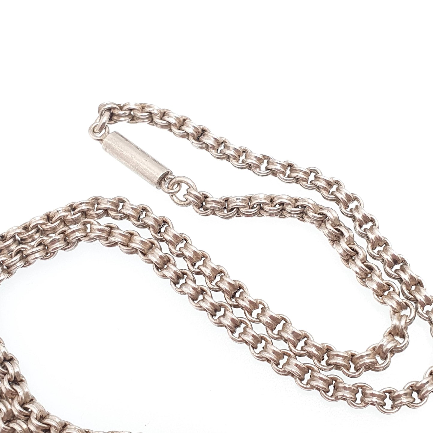 Antique Victorian Solid Silver Belcher Chain Necklace 41cm 16.1" 7.00g Crimped Rolo Links 1800s Vintage Mens Womens Jewelry