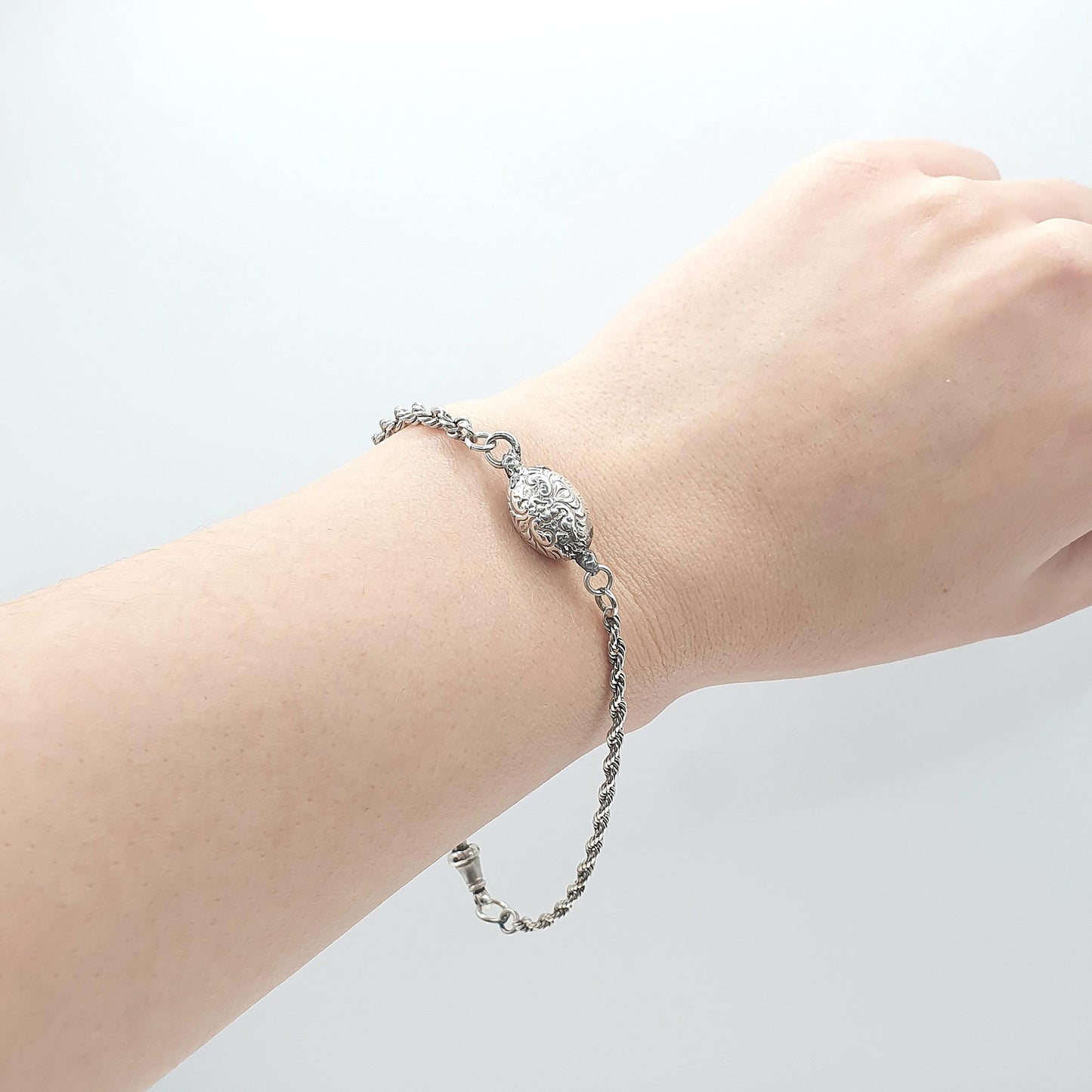 Antique Victorian Sterling Silver Albertina Chain Bracelet Dog Clip Rope Link Women’s Men’s Unisex Jewellery Jewelry 6.73g 22cm