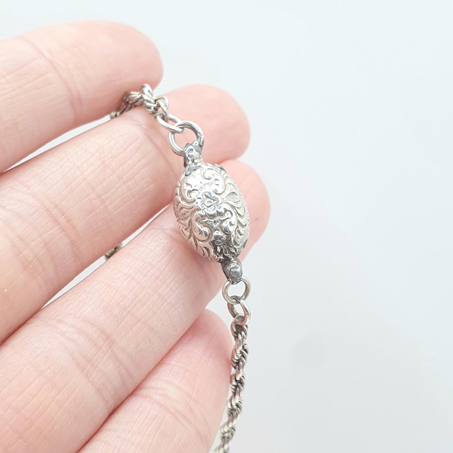 Antique Victorian Sterling Silver Albertina Chain Bracelet Dog Clip Rope Link Women’s Men’s Unisex Jewellery Jewelry 6.73g 22cm
