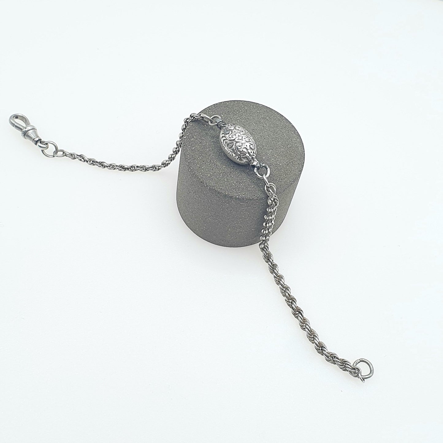 Antique Victorian Sterling Silver Albertina Chain Bracelet Dog Clip Rope Link Women’s Men’s Unisex Jewellery Jewelry 6.73g 22cm