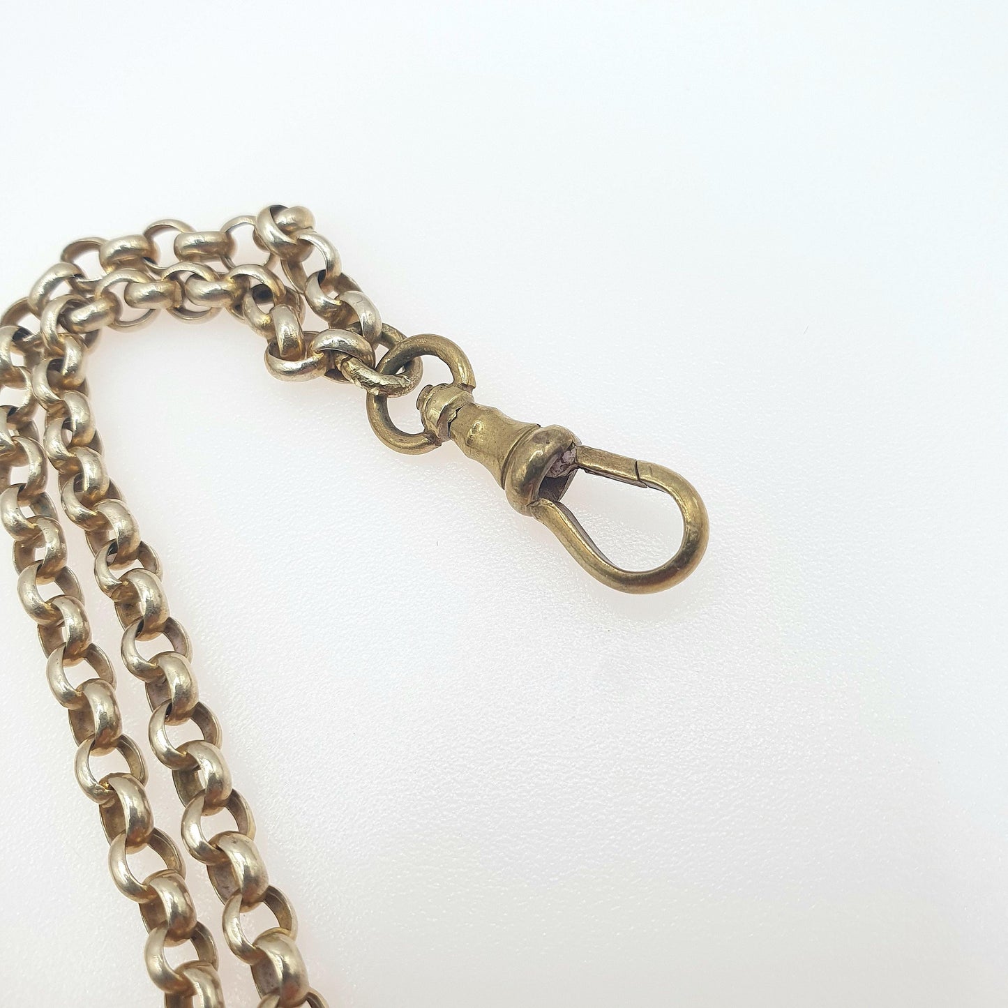 Antique Victorian Rolled Gold Muff Chain Necklace Dog Clip Guard Chain Belcher Link 25.39g 84cm Long Vintage Men’s Women’s Jewellery Jewelry
