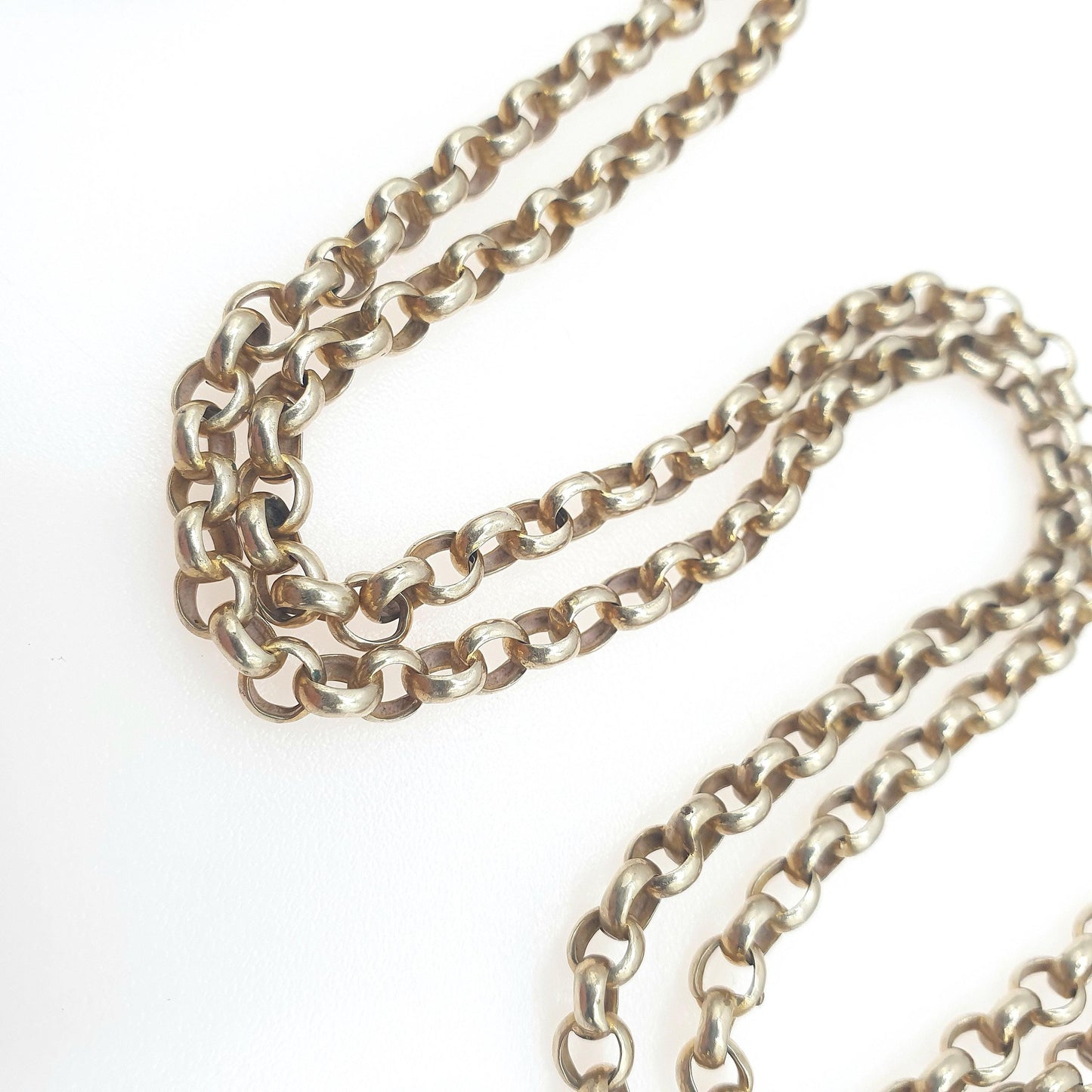 Antique Victorian Rolled Gold Muff Chain Necklace Dog Clip Guard Chain Belcher Link 25.39g 84cm Long Vintage Men’s Women’s Jewellery Jewelry