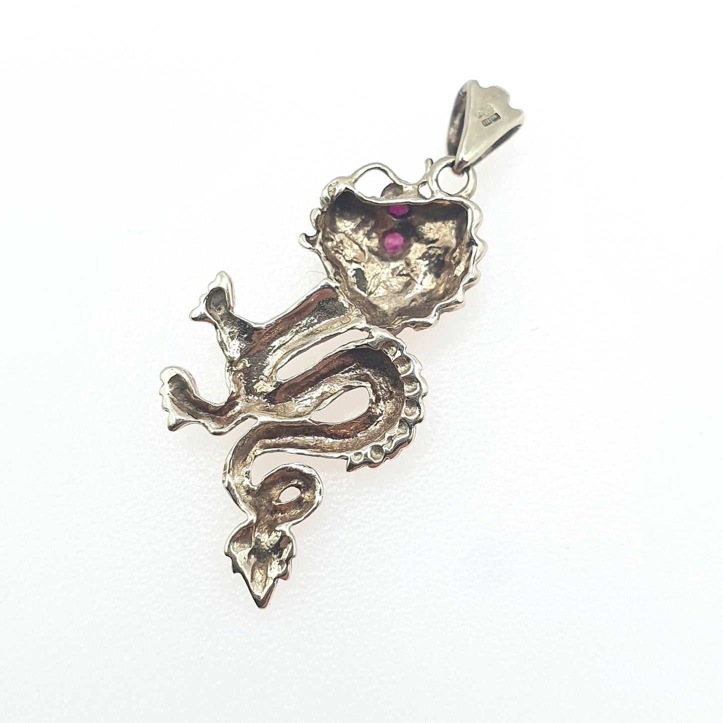 Vintage 9ct Gold Dragon Pendant Ruby Eyes Chinese Dragon Solid 9k 9kt Genuine Rubies Red Gemstone Jewelry Jewellery