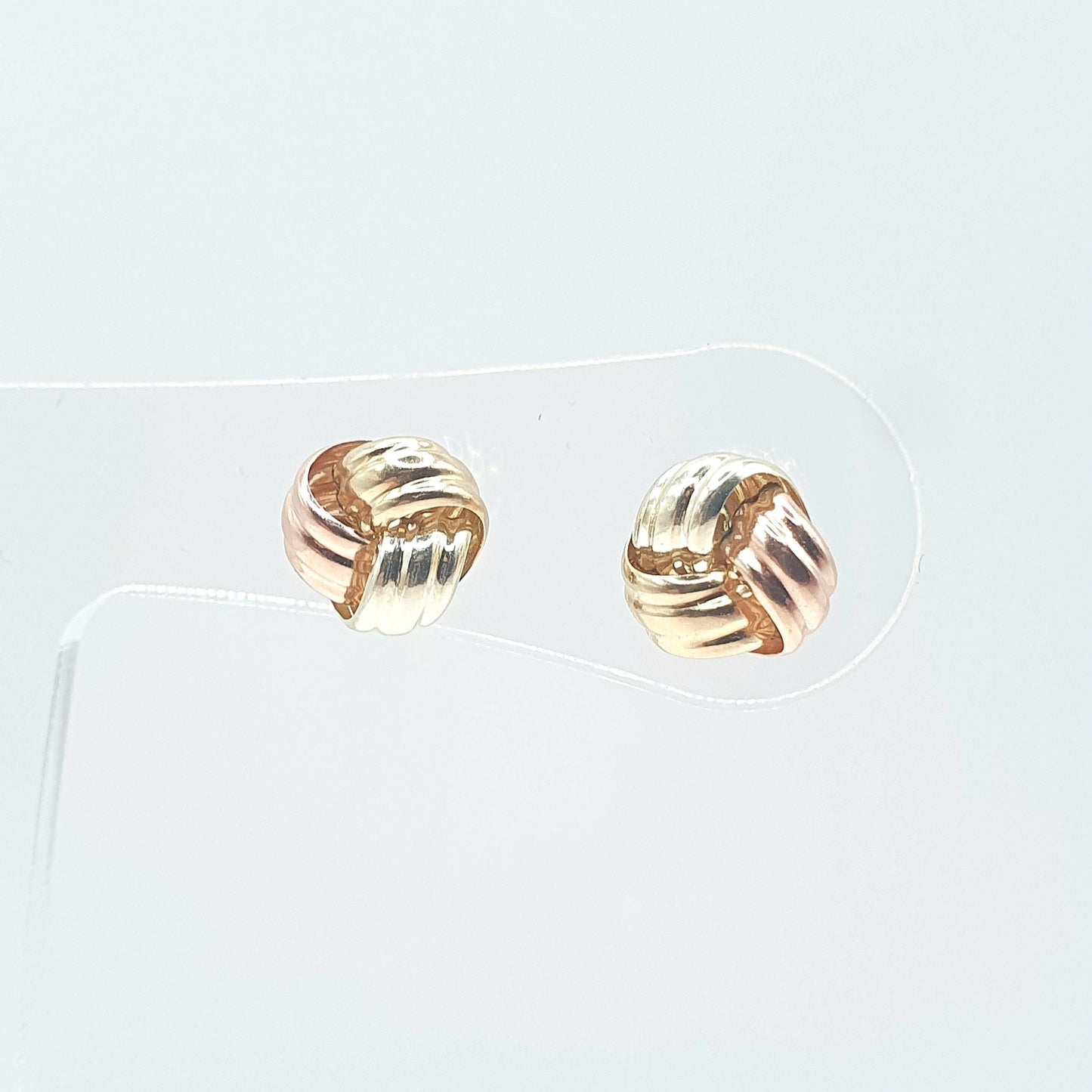 Vintage 9ct Tri Colour Gold Knot Stud Earrings Three Tone Gold Retro Twisted Woven Rose Yellow White Gift Womens Jewelry Jewellery