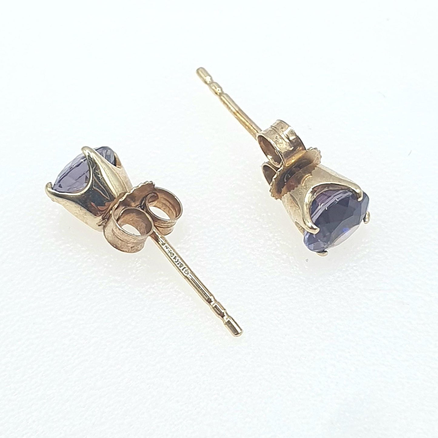 Vintage 9ct Carat Gold Amethyst Stud Earrings Brilliant Cut Solitaire Petite Gemstone Elegant Ladies Womens Jewelry Retro Jewellery