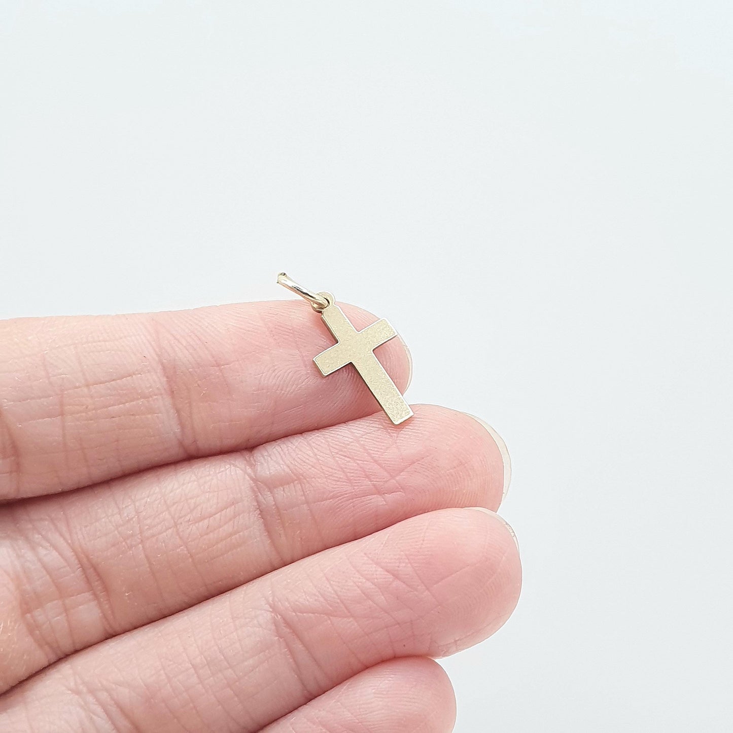 Vintage 9ct Gold Tiny Cross Pendant Crucifix Charm Solid 9k 375 H/M "G" 1956 Catholic Christian Religious Mens Womens Jewelry Jewellery