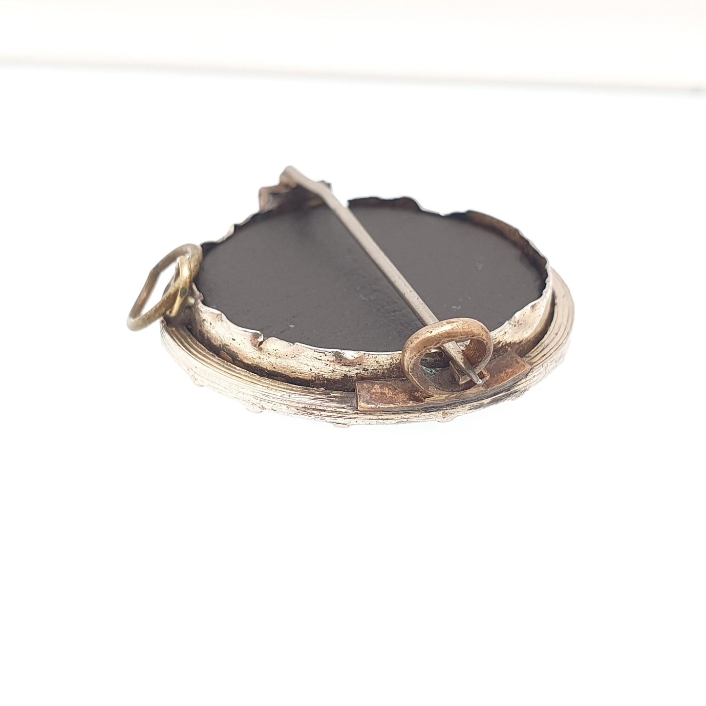 Antique Solid Silver Pietra Dura Brooch Gold Vermeil Gemstone Mosaic Italian Handmade Pin Vintage Womens Jewellery Jewelry