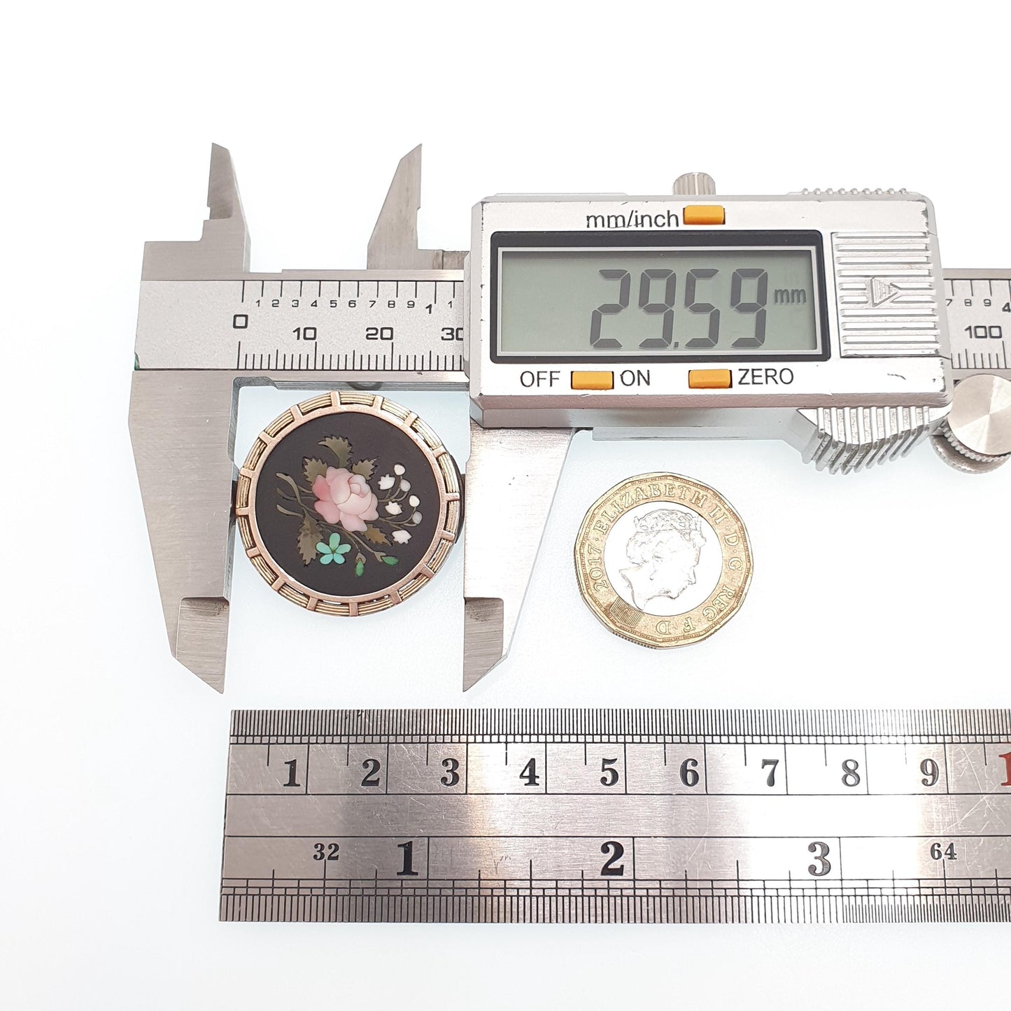 Antique Solid Silver Pietra Dura Brooch Gold Vermeil Gemstone Mosaic Italian Handmade Pin Vintage Womens Jewellery Jewelry