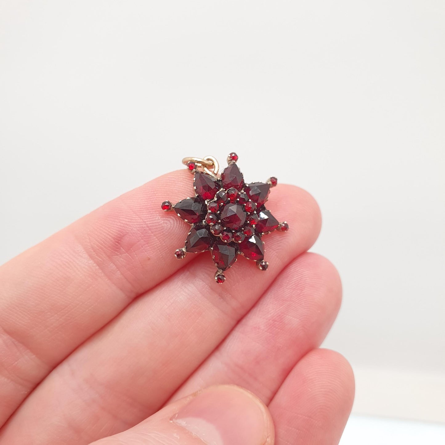 Antique Victorian Bohemian Garnet Star Pendant Necklace Rolled Gold Filled Starburst Celestial Renaissance Revival Vintage Jewelry Jewellery