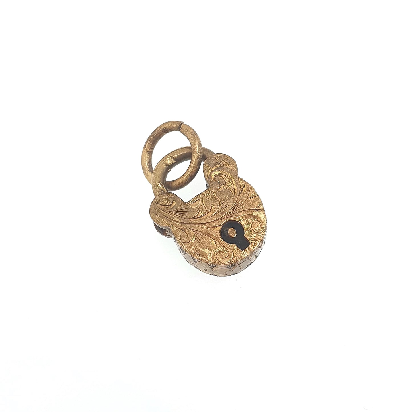 Antique Victorian Padlock Charm Necklace Pendant Gold Tone Hand Engraved Lock Vintage Womens Jewelry Jewellery