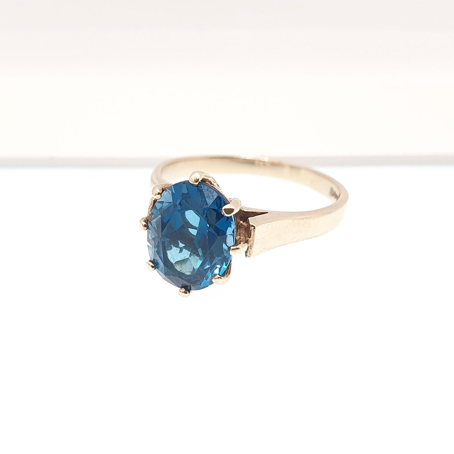 Vintage 9ct 9k Gold London Blue Topaz Ring Large Solitaire Solid 375 9kt Oval Cut Womens Jewelry Jewellery