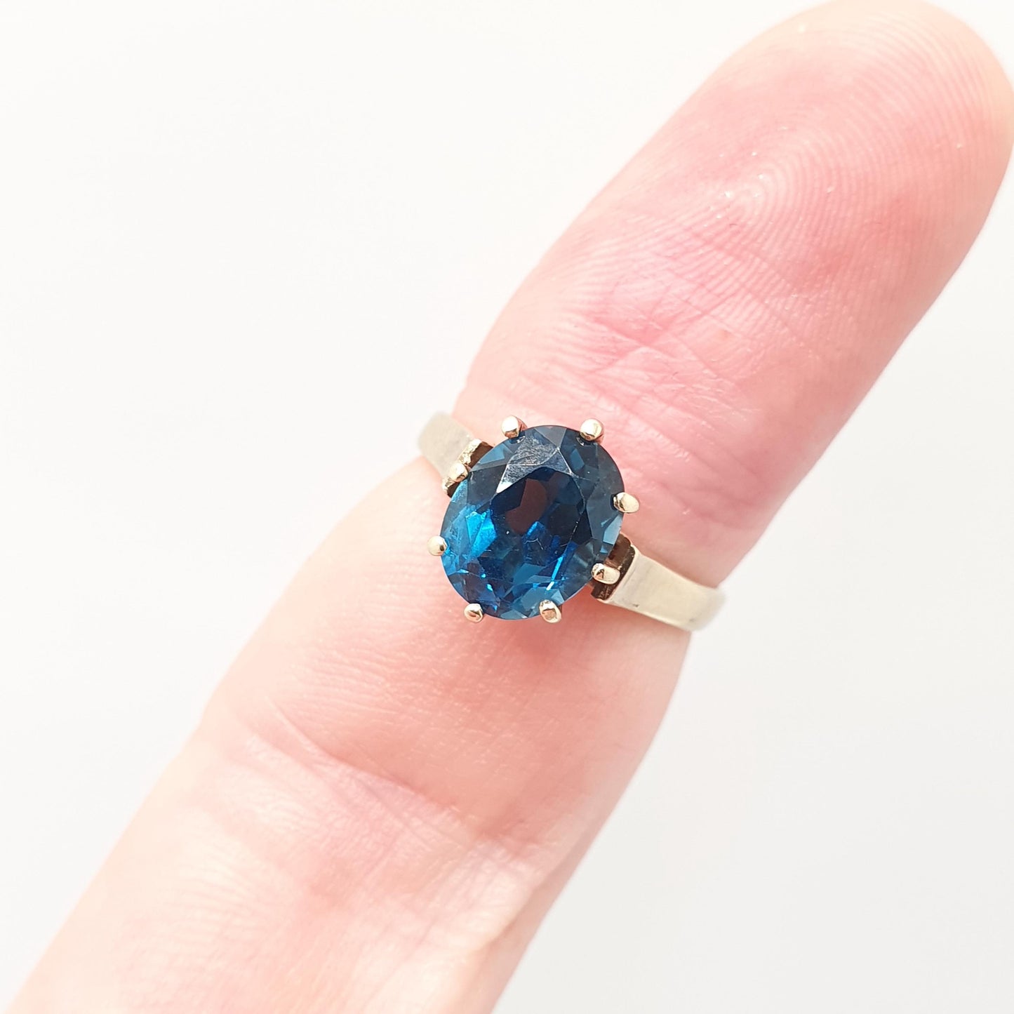 Vintage 9ct 9k Gold London Blue Topaz Ring Large Solitaire Solid 375 9kt Oval Cut Womens Jewelry Jewellery