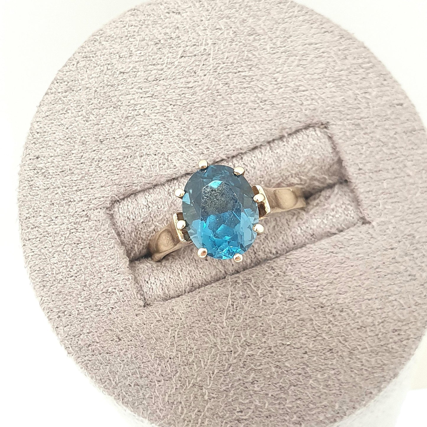 Vintage 9ct 9k Gold London Blue Topaz Ring Large Solitaire Solid 375 9kt Oval Cut Womens Jewelry Jewellery