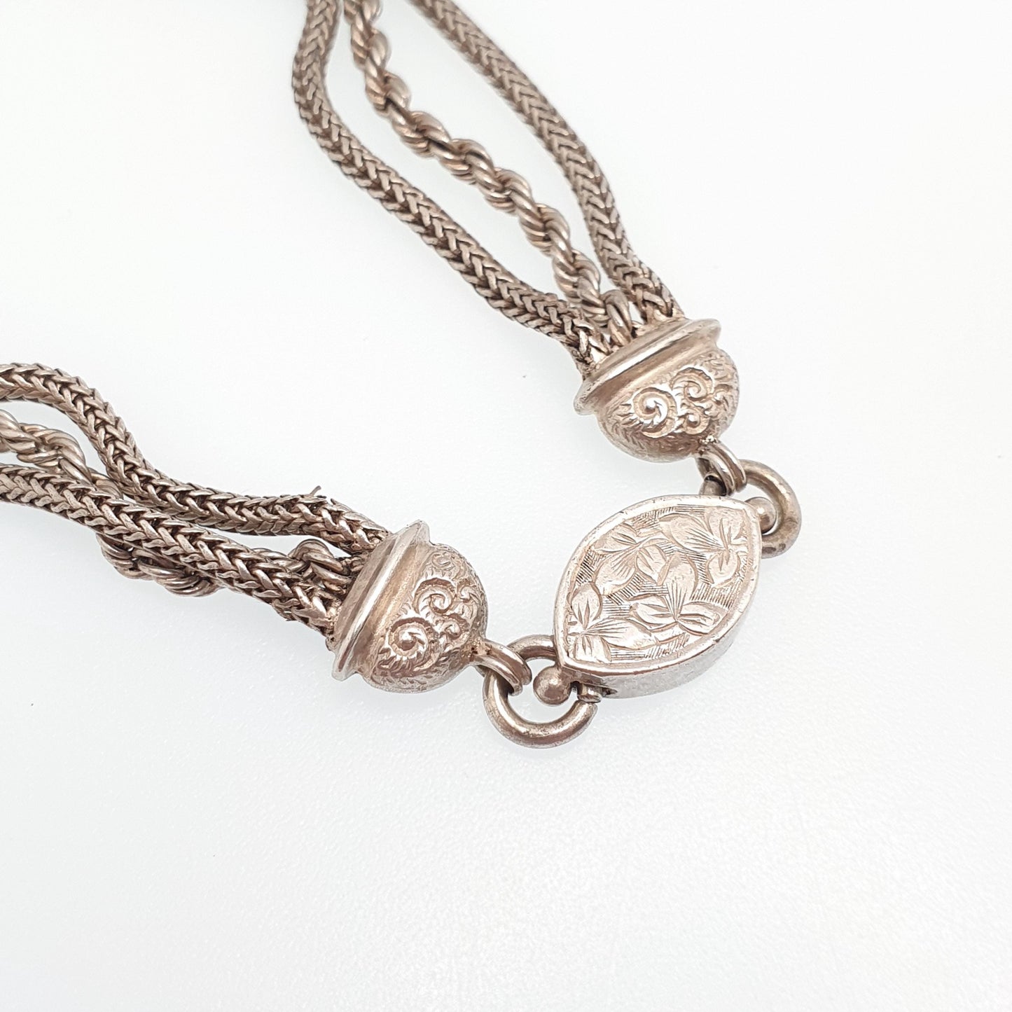 Antique Solid Silver Albertina Bracelet Victorian Engraved Centre Rope Link Chain 13.27g 19cm Vintage Womens Jewelry Jewellery