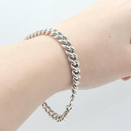 Old Vintage Solid Silver Curb Link Chain Bracelet Friedrich Binder FBM 23.92g 21cm Unisex Mens Womens Thick Big Chunky Jewellery
