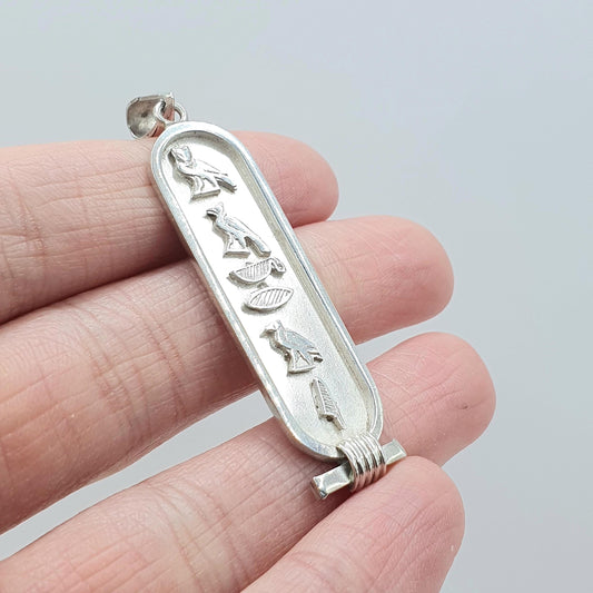 Vintage Solid Silver Egyptian Hieroglyph Pendant Necklace Stamped with Egypt Hallmarks Retro Unisex Womens Mens Jewelry Jewellery