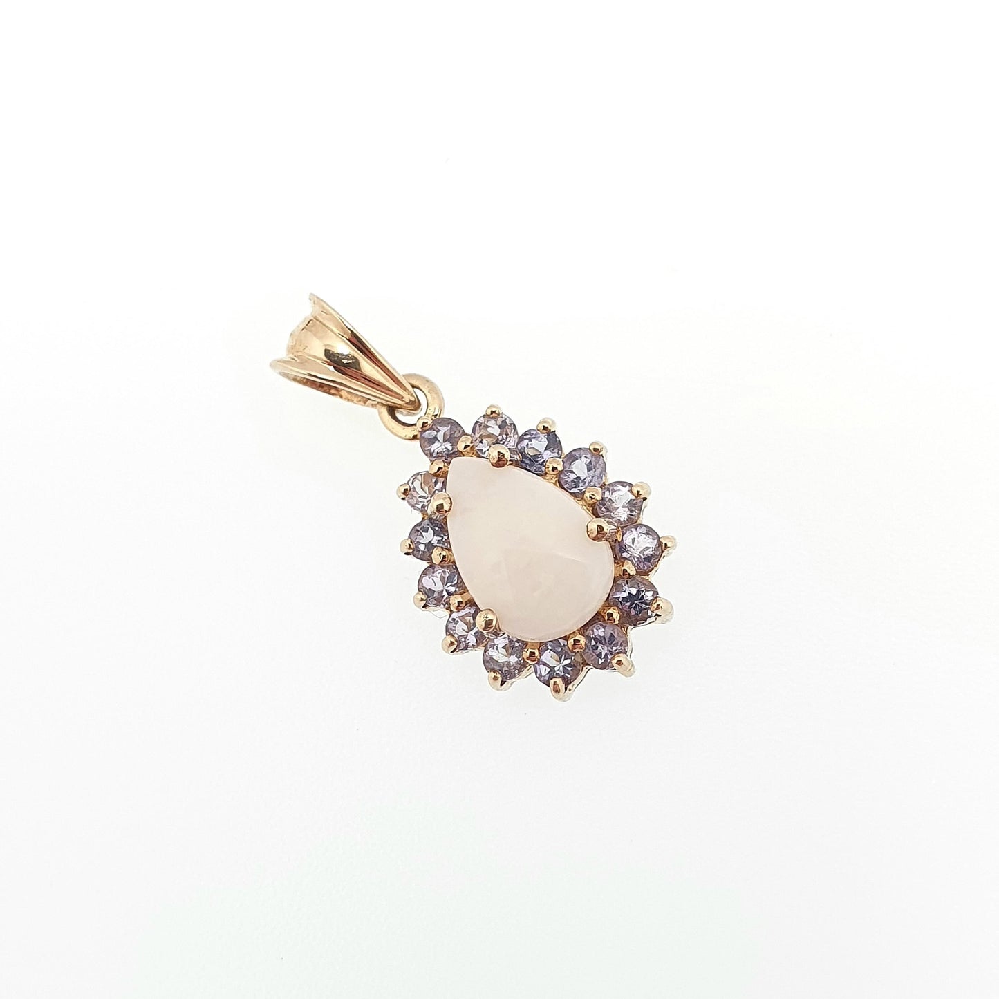 Vintage 9k 9ct Gold Opal & Tanzanite Pendant Solid 375 9kt Necklace Pear Cut Sparkly Womens Jewelry Jewellery