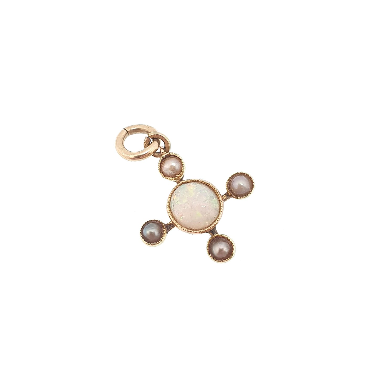 Antique 15ct Gold Opal & Pearl Necklace Pendant Cross Cruciform Solid 625 15 Carat Vintage Natural Gemstones Jewelry Jewellery