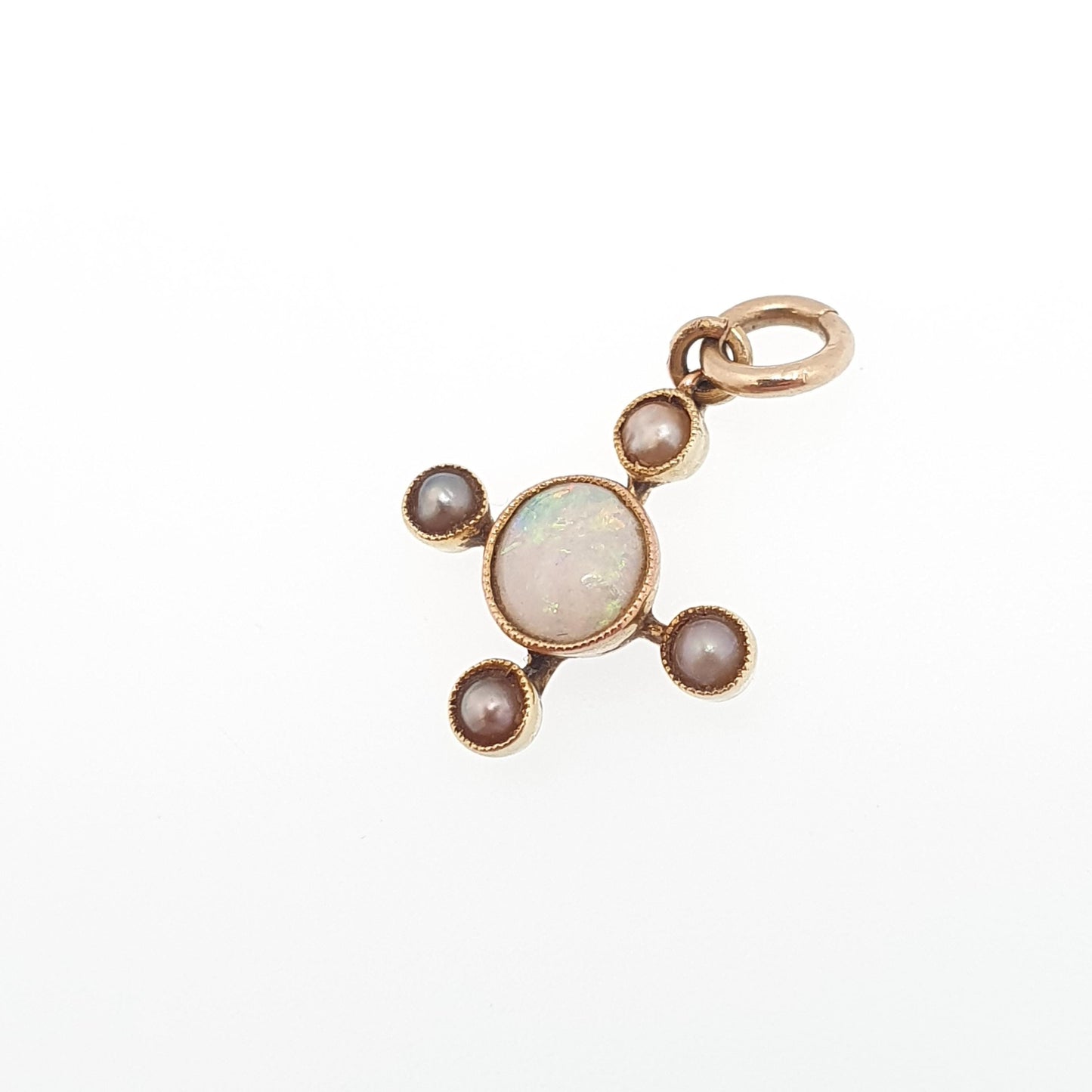Antique 15ct Gold Opal & Pearl Necklace Pendant Cross Cruciform Solid 625 15 Carat Vintage Natural Gemstones Jewelry Jewellery