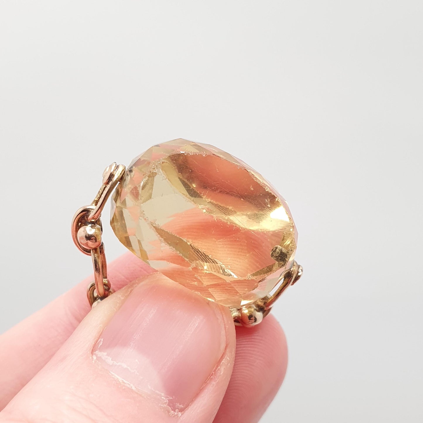 Antique Victorian 9ct 9k Gold Citrine Spinner Fob Pendant Necklace Large Big Solid 375 Vintage Jewellery Jewelry