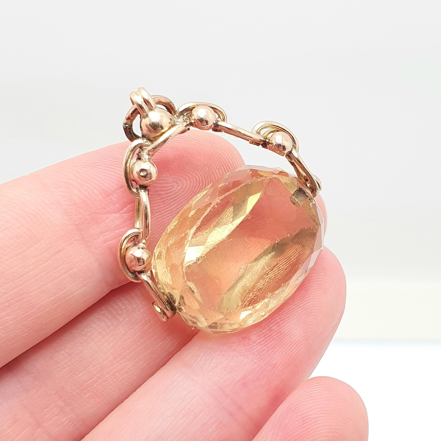Antique Victorian 9ct 9k Gold Citrine Spinner Fob Pendant Necklace Large Big Solid 375 Vintage Jewellery Jewelry