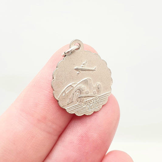 GEORG JENSEN Vintage Sterling Silver St Christopher Pendant Necklace Small Plane Car Double Sided Genuine Saint Jewellery Jewelry Women