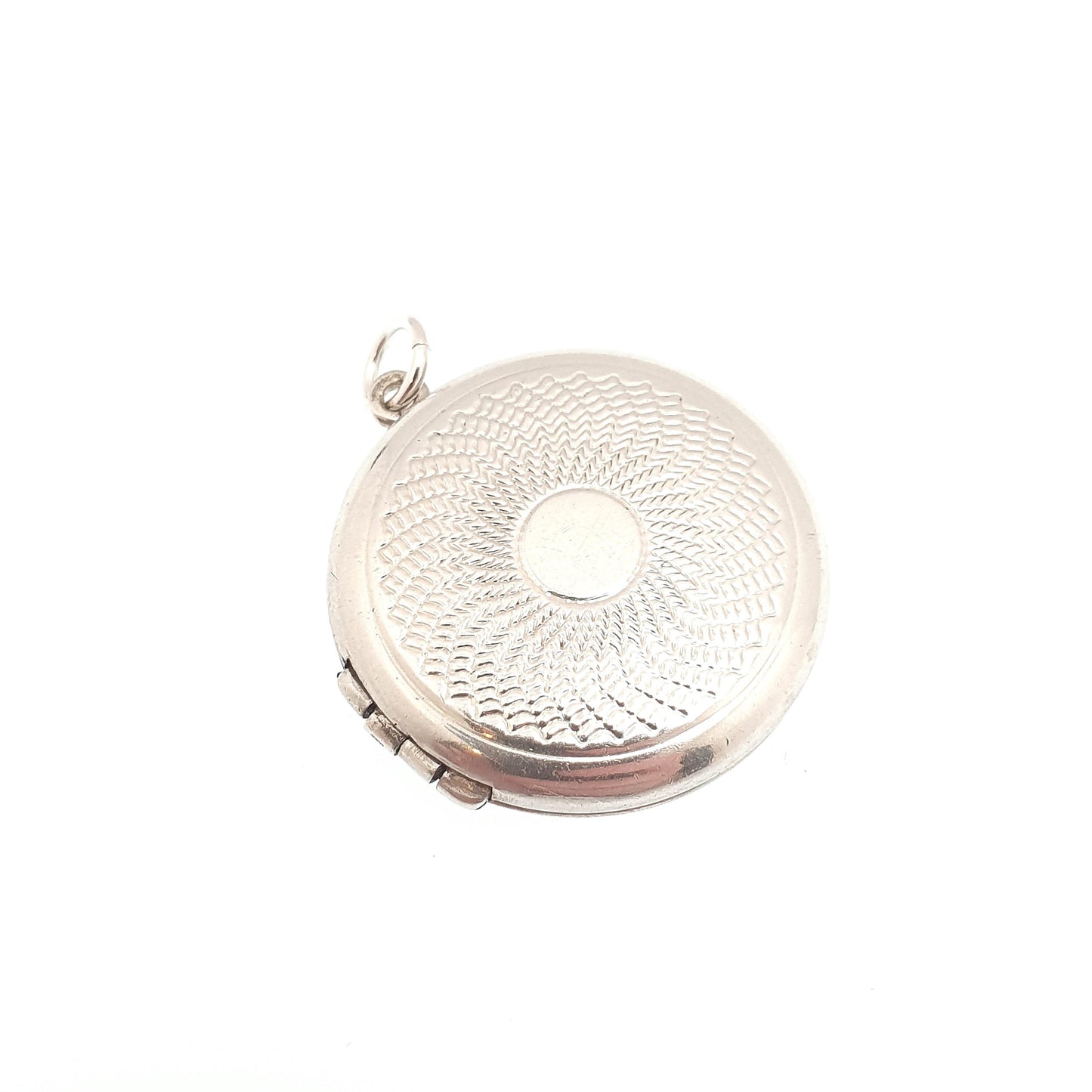 Antique Sterling Silver Locket Round Engine Turned Geometric Pattern Round Circle Necklace Pendant Picture Photo Jewelry Vintage Jewellery