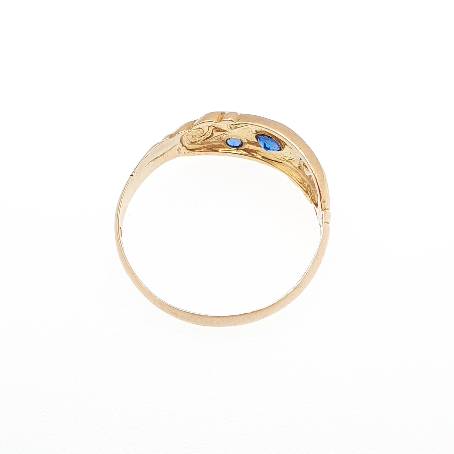 Antique 18ct 18k Gold Diamond & Sapphire Ring Solid 750 1916 Hallmark Scroll Five Gemstone Vintage Jewelry Jewellery