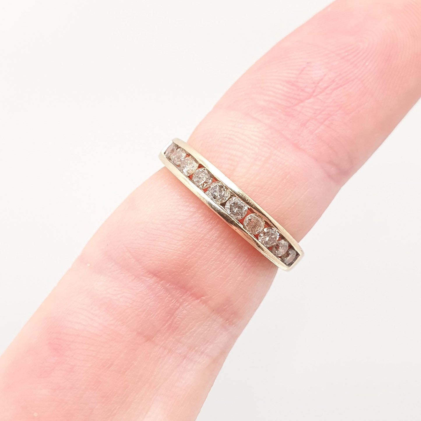 Vintage 9ct 9k Diamond Gold Ring Natural Diamonds 0.2ct Total Half Eternity Solid 375 Sparkly Genuine Real Gemstone Jewelry Jewellery