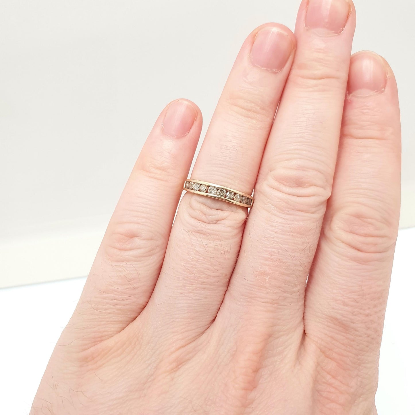 Vintage 9ct 9k Diamond Gold Ring Natural Diamonds 0.2ct Total Half Eternity Solid 375 Sparkly Genuine Real Gemstone Jewelry Jewellery