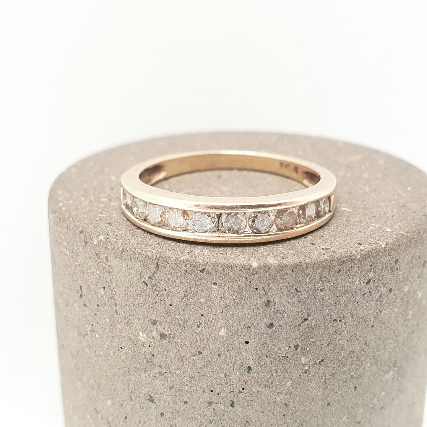 Vintage 9ct 9k Diamond Gold Ring Natural Diamonds 0.2ct Total Half Eternity Solid 375 Sparkly Genuine Real Gemstone Jewelry Jewellery