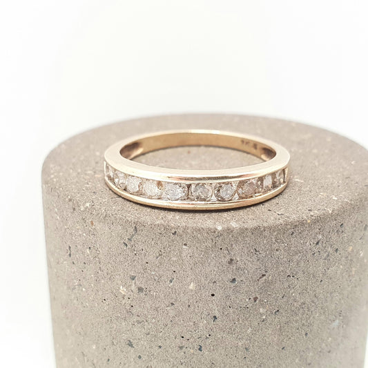Vintage 9ct 9k Diamond Gold Ring Natural Diamonds 0.2ct Total Half Eternity Solid 375 Sparkly Genuine Real Gemstone Jewelry Jewellery