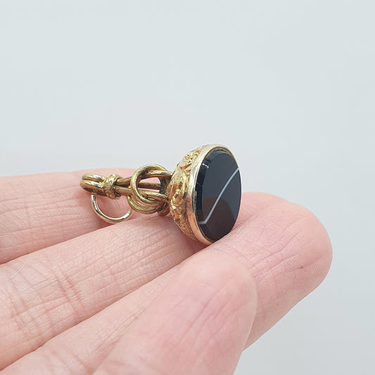 Antique Victorian Rolled Gold Agate Seal Fob Pendant Chased and Knot Genuine Humbug Gemstone Gold Filled Jewellery Jewelry