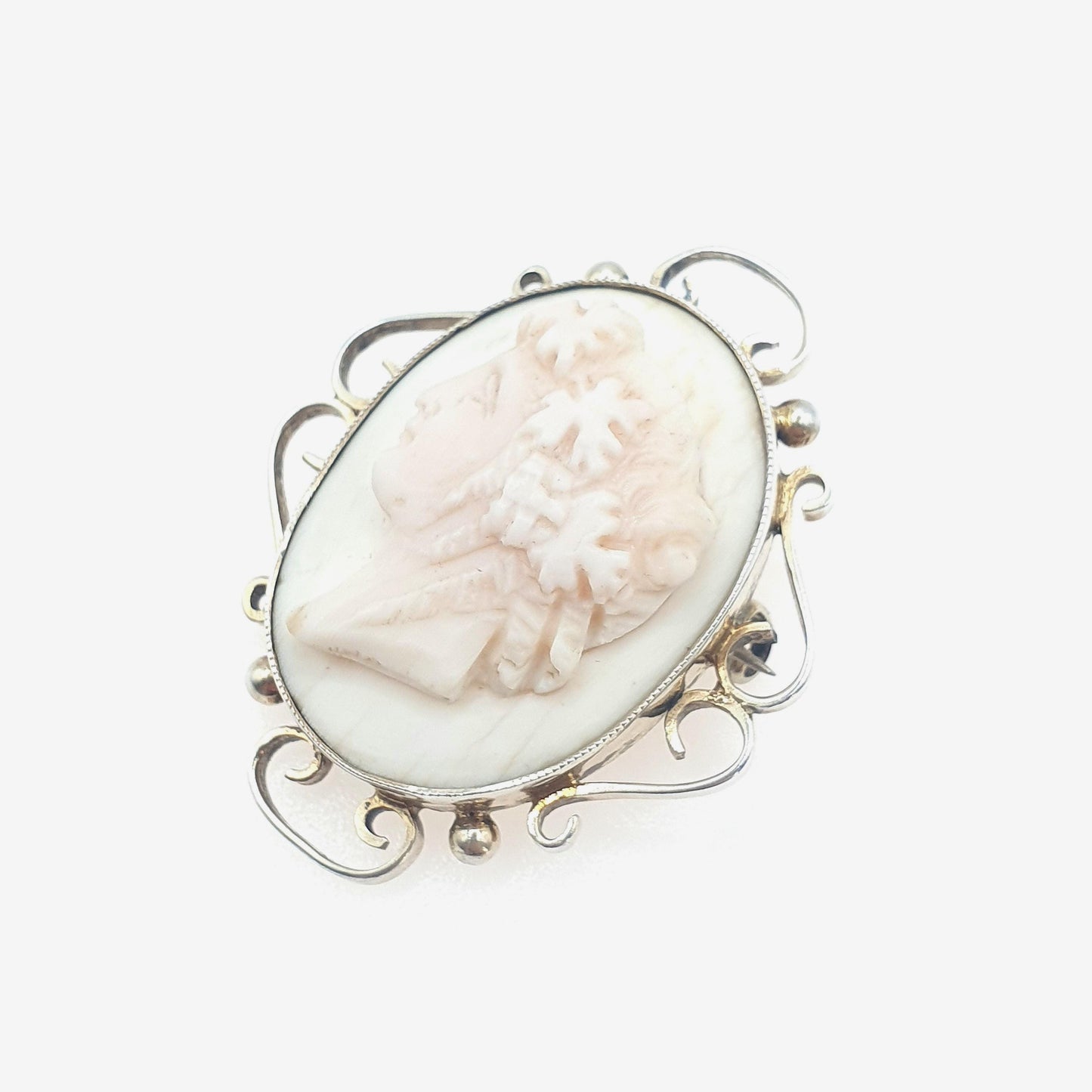 Antique Victorian Sterling Silver Gold Vermeil Cameo Brooch Pin Dionysius Greek God Vintage Womens Jewelry Jewellery