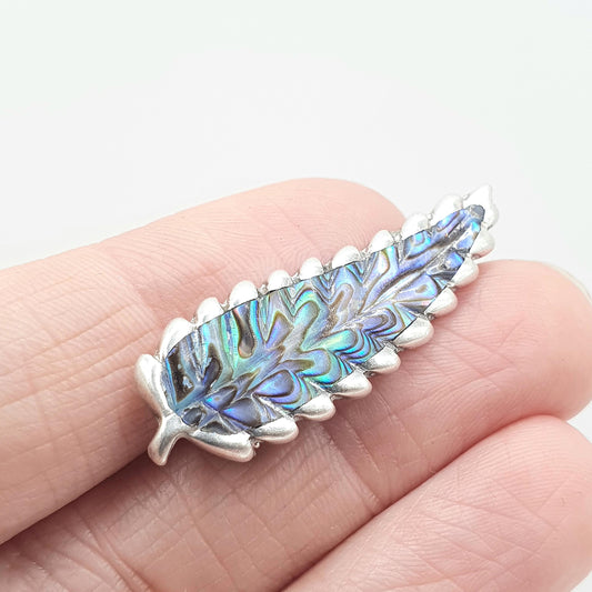 Old Vintage Sterling Silver Fern Brooch New Zealand Abalone Shell Maori Rainbow Leaf Blue Green Vintage Retro Jewellery Jewelry