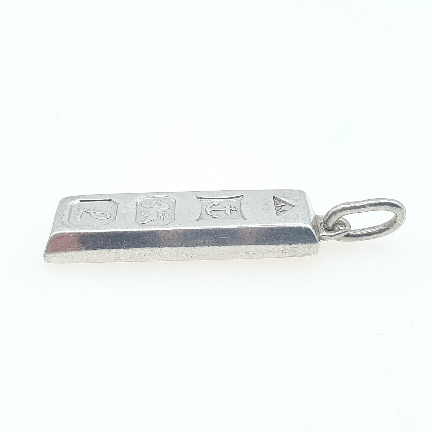 Vintage Sterling Silver Ingot Pendant Necklace 1985 Hallmark Small Bar Cute Tiny Solid 925 Jewellery Jewelry Mens Womens Retro Cute