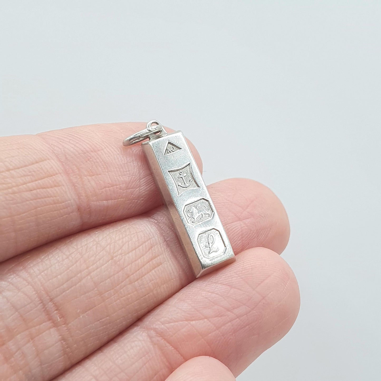 Vintage Sterling Silver Ingot Pendant Necklace 1985 Hallmark Small Bar Cute Tiny Solid 925 Jewellery Jewelry Mens Womens Retro Cute